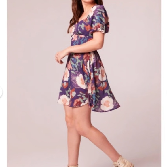 BOG Sexy Flowy Boho Bohemian Floral Puff Sleeve Resort Vacation Dress - Picture 4 of 7